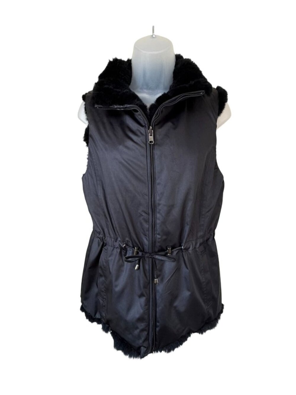Dana Stein Reversible Rex Rabbit Fur Vest Women XS Black Full Zip Longline - Picture 3 of 11